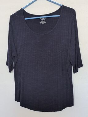 Navy Ribbed Scoop Neck Short Half Sleeve Top